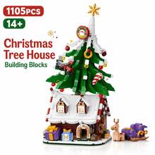 Christmas Treehouse Building Block Set With Reindeer Sleigh Mini Figurine, Holiday Home Decor, Festive Atmosphere Decoration, 1105PCS - Multicolor - View 2