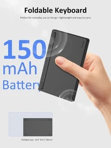 Foldable Wireless Keyboard Compatible With IPad, Computer, PC, Smartphone And Other Devices, Ergonomic Design, Compatible With IOS, Android And Windows Systems, Built-In Rechargeable Battery (150mAh), Full-Size Ultra-Thin Pocket Portable Design, Black - View 7
