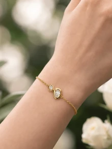 1件精緻金/銀色調雙梨形切割立方鋯石女士手鍊，極簡水滴CZ鏈條手鍊，優雅日常珠寶禮物 - 彩色 - 查看 6