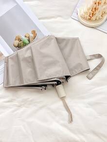 1pc Solid Color Portable Folding Umbrella, Fully Automatic One-Touch Open/Close, Minimalist Home & Travel Umbrella - Multicolor - View 5