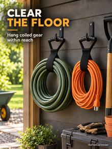 2pcs/4pcs Optional, S Size 44cm/L Size 71.1cm Adjustable Nylon Hand Carry Hanging Storage Straps, Outdoor Functional Style Black Curved Non-Slip Grip Hook & Loop Binding Straps, Suitable For Camping Gear Organization, Water Pipe & Cable Storage, Yard & Garage Hanging Storage - Combo Pack - View 5