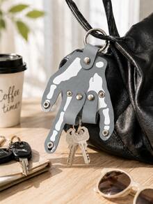 Skeleton Hand Keychain, 1pc PU Leather Key Organizer Bag, Palm Shaped Key Fob With Snap Button, Foldable Key Ring Key Holder, Gothic Skeleton Finger Keychain, Halloween Bag Charm, Suitable For Wallet Backpack, Car House Keys, Unisex Gift - A - View 5