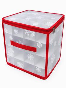 Christmas Ornament Storage Box, Foldable Transparent Bauble Container With Dividers, Dual Zipper Holiday Decoration Organizer With Carry Handle, Snowflake Print Cube Storage Case For Christmas Balls & Seasonal Decor - Multicolor - View 14