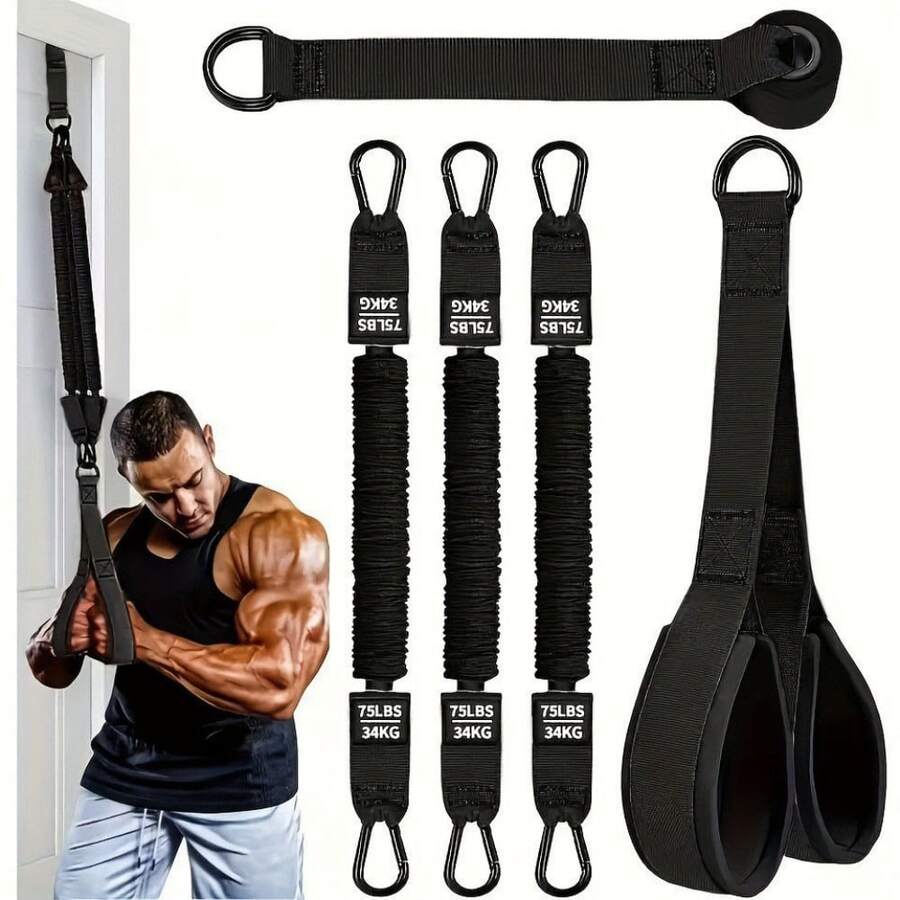 1 Set Resistance Band With Handle, Door Anchor Fitness Training Band, Home Gym Workout Equipment, Suitable For Push-Ups, Triceps, Biceps, Arms, Back, Chest, Abs, Shoulder Training, Fitness Gear - Multicolor - View 1