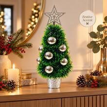 Mini Tabletop Christmas Tree 40cm PVC Holiday Tree With Star Top And Bauble Decor - Silver - View 5
