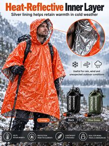 Portable Raincoat, Multi-Functional Emergency Raincoat, Survival Raincoat, Warm Raincoat, Hypothermia Prevention, Suitable For Commuting, Hiking, Traveling, Camping And Mountaineering, Essential For Rain And Snow Weather Travel - Multicolor - View 4