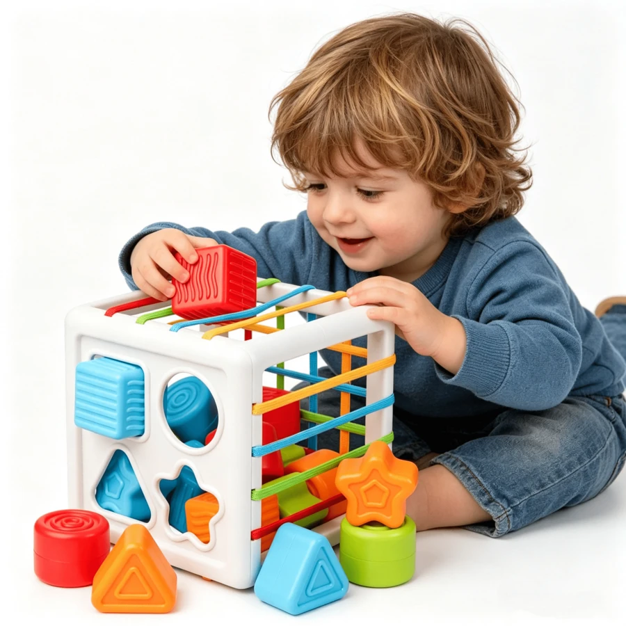 8pcs Montessori Multi-Sensory Shape Toys & Cube Storage Box, Shape Matching Baby Toys For Girls & Boys Birthday Gift, Toddler Development Learning Toys, Learning & Fine Motor Skills Training - Multicolor - View 1