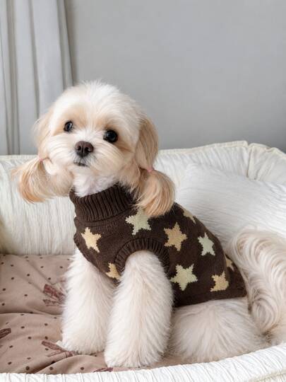 1 Piece Of Melad Classic Retro Style High Neck Pet Sweater, Warm Knit Pullover For Autumn And Winter, Suitable For Bichon, Fries, Schnauzer, Small And Medium-Sized Dogs, Cats And Dogs