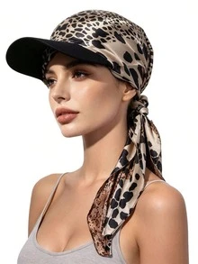1pc Women's Leopard Print Sun Hat Scarf Combo, Fashionable UV Protection Baseball Cap With Silk Scarf, Tie Design, Lightweight Versatile, Suitable For Spring Summer Autumn Outdoor Travel, Vacation, Daily Wear - Multicolor - View 7