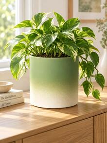 1pc Gradient Green Cylindrical Flower Pot, Nordic Style Desktop Vase For Green Plants And Potted Plants. - A - View 8