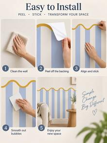 SUPSTICKER 半牆波浪邊緣牆貼，可移除 DIY PVC 牆面裝飾，適用於客廳、臥室、居家翻新 - 1PC - 查看 11