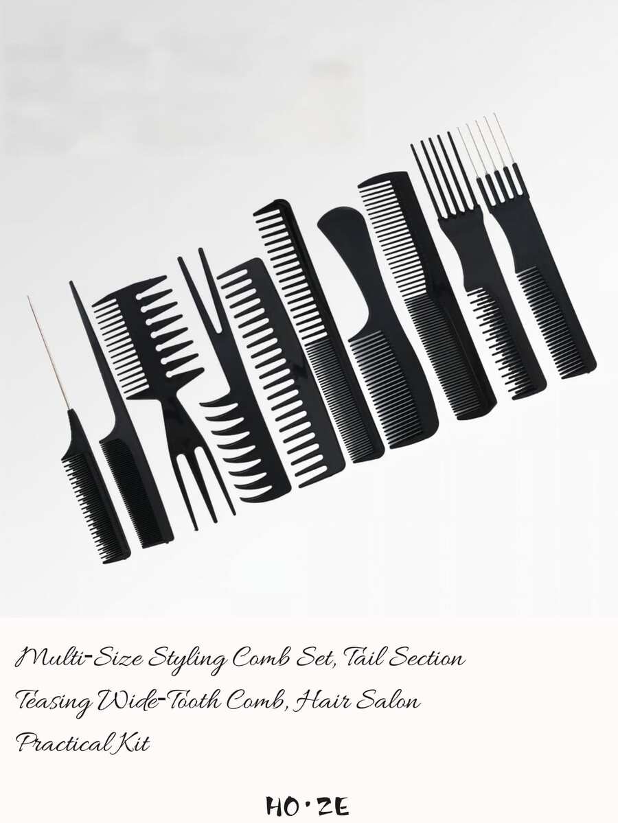 10/9/8/7/6/5/4/3/2pcs/Set Multi-Function Professional Hair Comb Set, Styling & Sectioning Combs For Hair Salon, Home Hair Care - Black - View 1