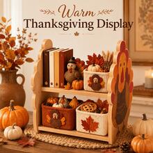 Thanksgiving Turkey Shaped Wooden Display Rack, Double Layer Desktop Storage Shelf, Suitable For Books, Baskets, Pumpkins And Autumn Decor, Home Autumn Holiday Decoration Display Stand, Multi-Functional Organizer - Apricot - View 4