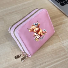 Highland Cow Print Card Holder Lightweight Fashionable Wallet Suitable For Daily Use For Women Double Zipper Mini Wallet Purse Wallet Card Wallet - Multicolor - View 7