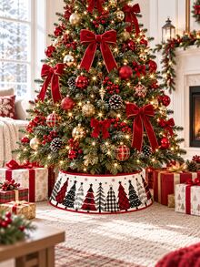 23.62 Inch Black & Red Christmas Tree Collar, Modern Christmas Tree Base Cover, Plaid Pine Tree Pattern, Minimalist Christmas Tree Skirt Alternative, Suitable For Holiday Parties, Living Room, Fireplace And Farmhouse Home Decor - Christmas Tree - View 2
