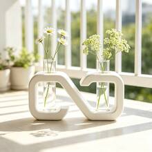 Minimalist Ins Style Dual Test Tube Vase, Infinite Shape Desktop Hydroponic Plant Holder, Entryway Showroom Soft Decor Ornament - White Test Tube Rack - View 6