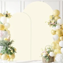 1pc Beige Arch Backdrop, 6ft/6.6ft/7.2ft Wedding Arch Cover (Fabric Only, Frame Not Included), Double-Sided Stretch Fabric Dome Arch Background Cloth, Suitable For Birthday Party And Wedding Arch Decor - Beige - View 3