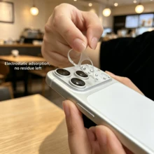 1pc Silver Matte Transparent Lens Protector Film, Rhinestone Decor Sticker, PET Electrostatic Adsorption No Residue, Hollow Camera Design For Easy Photography, Anti-Scratch Lens Protection Sticker, Compatible With Iphone 18pro/18 Pro Max/17pro/17pro - Silver - View 8