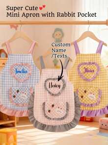 Custom Name Cute Plaid Baking Apron- Cooking Tools/Kitchen Toys. Chef Apron Baking Game Set, Pink Girl Role Play Pretend Kitchen Cooking Toy Gift, Unisex Baking Painting Stain-Resistant Smock, Role Play Kitchen Costume - Multicolor - View 1