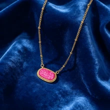 1pc Gold Crystal Cluster Necklace, Vibrant Colorful Oval Pendant Necklace, Exquisite Bohemian Style Daily Date Party Festival Fashion Gift Jewelry - Oval Geometric Necklace - View 8