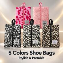 Leopard Print Shoe Bag, 5 Colors Available, Portable Travel Shoe Storage Bag, Waterproof Zipper Shoe Organizer, Suitable For Travel, Home Closet Storage - Multicolor - View 1