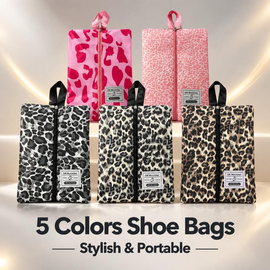 Leopard Print Shoe Bag, 5 Colors Available, Portable Travel Shoe Storage Bag, Waterproof Zipper Shoe Organizer, Suitable For Travel, Home Closet Storage - Multicolor - View 1