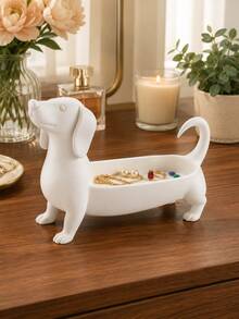 1pc Dachshund Decorative Storage Tray, Cute Puppy Shaped Ring, Earring, Necklace, Bracelet, Key And Small Items Organizer Box, Bedroom, Vanity, Entryway Or Desktop Decor, Gift Dog Tray Jewelry Storage Decoration - Multicolor - View 4