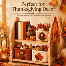 Thanksgiving Turkey Shaped Wooden Display Rack, Double Layer Desktop Storage Shelf, Suitable For Books, Baskets, Pumpkins And Autumn Decor, Home Autumn Holiday Decoration Display Stand, Multi-Functional Organizer - Apricot - View 2