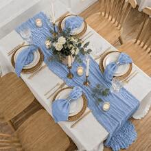 12 Pack Dusty Blue Cheesecloth Table Runner, 35 X 120 Inch Boho Gauze Table Runner, Soft Sheer Crinkle Wrinkled Table Runner, Reusable Washable Table Decor For Wedding Reception, Bridal Shower, Baby Shower, Party, Dining Table, Holiday, Home Decor - Gray-blue - View 5