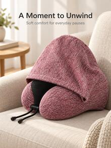 1pc Portable Neck Pillow With Hood, Memory Foam U-Shaped Travel Pillow, Slow Rebound Neck Support, Soft Fabric Airplane Neck Cushion, Suitable For Home, Office, Car, Train And Flight - Multicolor - View 9
