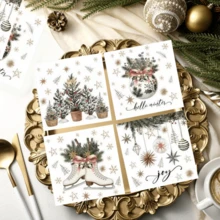 20pcs Christmas Cocktail Party Napkins, 4 Styles, Each Style Printed With Holiday Letters, Christmas Trees, Christmas Balls, Skates, Stars And So On. Colorful Christmas Design Patterns, Suitable For Christmas, Various Occasions And Special Events. - View 8