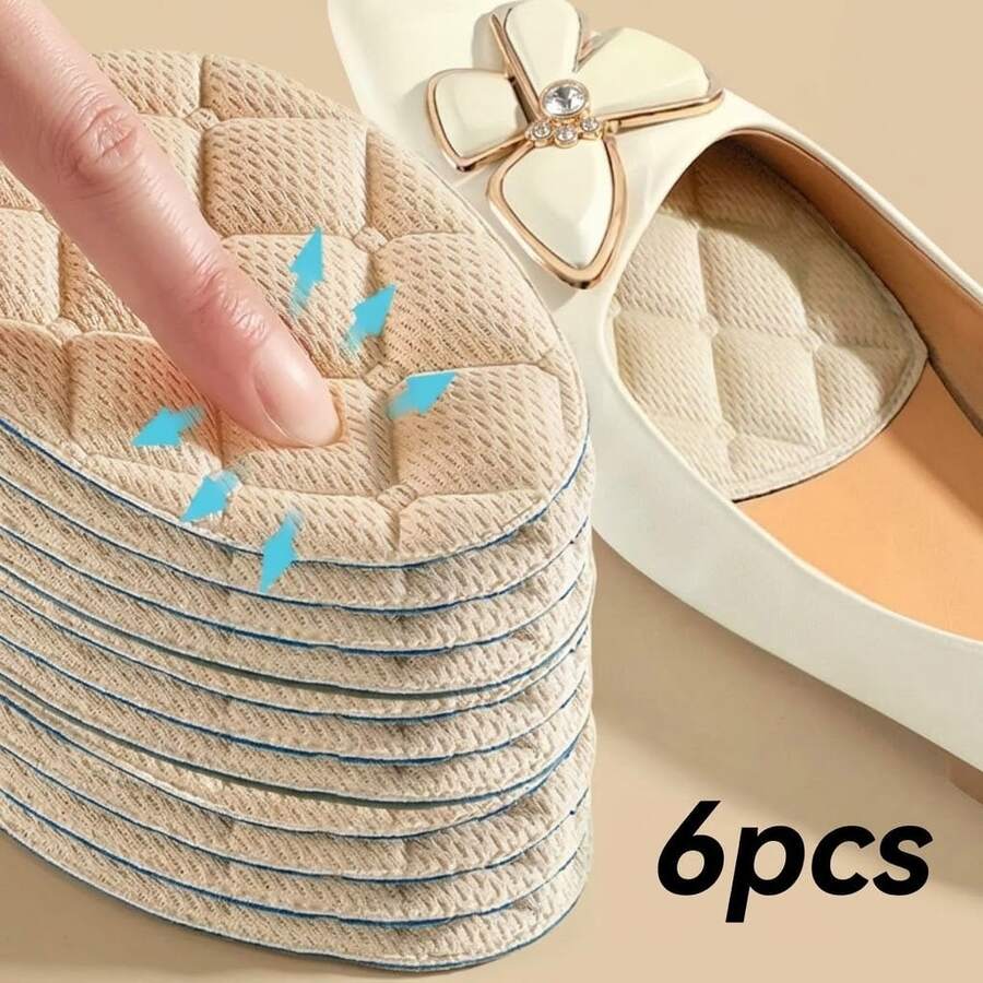 6pcs Self-Adhesive Soft Diamond Pattern Forefoot Sponge Pads, Soft Shock-Absorbing Insoles For Loose Shoes, Reusable Pressure Relief Shoe Size Adjuster - Invisible Fit, All-Day Comfortable Forefoot Cushion - Beige - View 1