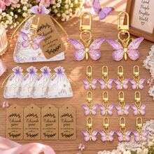 36 Pcs/12 Sets, Butterfly Keychain Gift Set, 12 Pcs Acrylic Purple Keychains, 12 Pcs Brown Cards And 12 Pcs Organza Drawstring Bags, Gender Reveal Party, Suitable For Birthday, Wedding, Christmas Party, Perfect Gift For Colleagues And Friends - Multicolor - View 11