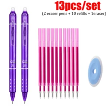 13pcs/Set 2 Packs Retractable Erasable Gel Pen Set With 10 Refills & 1 Eraser, 6 Color Options, Smooth Writing Refillable Pens For Students, School, Office, Note Taking, Homework, Journaling & Everyday Writing - Multicolor - View 13