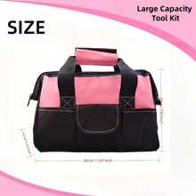 Double Layer Thickened Women's 13-Inch Heavy Duty Wide Mouth Tool Bag: Durable & Wear-Resistant, Large Capacity, Portable & Organized Storage, Sturdy Structure; Suitable For Electrical Work, Carpentry And DIY Enthusiasts - Pink - View 2