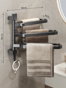 1pc No-Drill Rotating Multi-Bar Towel Rack, Bathroom Towel Holder, Bathroom Storage Rack, Bathroom Towel Rack - Multicolor - View 22