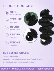 Y WIGS 55g Miracle Knots Feather Crochet Human Hair For Boho Braids Body Wave Lightweight Reusable 100% Remy Human Crochet Hair Extensions 55 G/ Bundle 14-22 Inch DIY Protective Style For Women Seamless Natural Color Can Be Dyed And Permed - SNatural - View 3