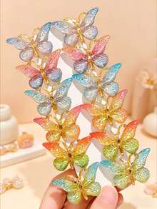 7/14/21pcs Sweet Gradient Color Small Butterfly Hair Clips, Girls' Daily Casual Versatile Hair Styling Clips - Multicolor - View 3