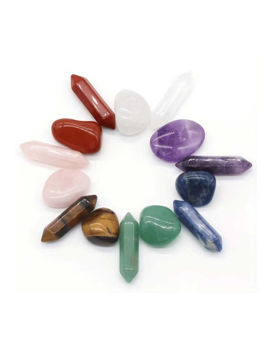7/14pcs Natural Crystal Stone Set, Double‑Pointed Crystal Tower & Tumbled Polished Stones, Decorative Gemstone Kit With Gift Box For Home Ornament, Collection & DIY Craft - Multi-color - View 1