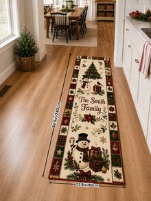 1pc Vintage Christmas Tree & Gift Print Runner Rug, Festive Snowflake Patchwork Hallway Kitchen Floor Mat, Christmas Holiday Home Decor - Multicolor - View 6
