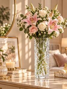 1pc Thickened Transparent Glass Vase For Lucky Bamboo, Rose, Lily, Dried Flowers, Large Size Living Room Nordic Style Flower Arrangement Decor - Glass Vase - View 5