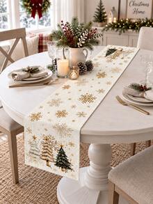 1 buah Taplak Meja Natal, Motif Kepingan Salju Emas, Pohon Natal Klasik, Motif Bintang, Dekorasi Meja Natal Gaya Pedesaan Amerika, Cocok untuk Pesta Makan Malam Liburan, Meja Makan Dapur - MultiWarna - View 5
