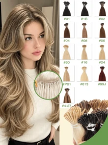 Invisible I-Tip Human Hair Extensions Pre-Bonded Fusion Hair Micro Ring Hair Extensions Multi-Color Options Heat-Resistant Salon-Grade High Quality For Women Daily Wedding Holiday Summer Travel Essential Festival Accessory Beauty - Multicolor - View 3