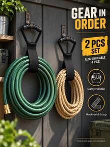 2pcs/4pcs Optional, S Size 44cm/L Size 71.1cm Adjustable Nylon Carrying Hanging Storage Strap, Outdoor Functional Style Black Curved Non-Slip Grip Hook & Loop Binding Strap, Suitable For Camping Gear Organization, Water Pipe & Cable Storage, Yard & Garage Hanging Storage - Multi-pack - View 2