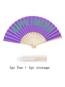 1Set Personalized Coloured Fans With Retro Curved Font: With Storage Bag,Add Any Text, Name, Or Quote,Suitable For Weddings, Tea Parties, Bridesmaid - Multicolor - View 23