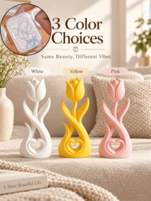 Tulip Sculpture, Minimalist Hollow Heart Design, 3D Printed Home Decor, Elegant Floral Art Ornament, Suitable For Study, Entryway, Bedroom Or Living Room, Exquisite Indoor Accent, Modern Romantic Style, Unique Gift. - Multicolor - View 11