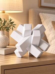 1pc White Abstract Knot Sculpture, Modern Geometric Interlocking Block Decorative Statue, Minimalist Nordic Tabletop Ornament For Living Room Coffee Table Bookshelf Entryway Console Office Desk, Contemporary Home Decor Housewarming Gift - New - View 4