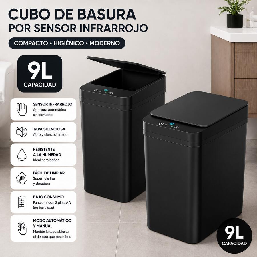 Bathroom Trash Bin - Negro - View 1