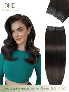 DNE HAIR 4Pcs Straight Clip In Human Hair Extensions 8 Clips Double Weft Invisible Design 1B Natural Color Real Human Hair 12-18 Inch Long Lasting & Anti-Shedding,Soft Thick Texture, Suitable For Full Head Wear, Daily Wear, Holiday Cosplay & Seasonal Matching - S1B - View 1