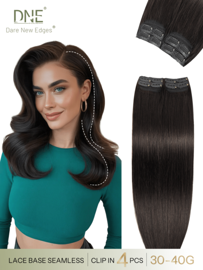 DNE HAIR 4Pcs Straight Clip In Human Hair Extensions 8 Clips Double Weft Invisible Design 1B Natural Color Real Human Hair 12-18 Inch Long Lasting & Anti-Shedding,Soft Thick Texture, Suitable For Full Head Wear, Daily Wear, Holiday Cosplay & Seasonal Matching